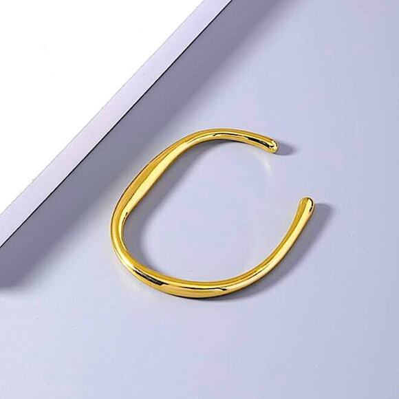 Gold Irregular Bangle Cuff Bracelet, Geometric, Asymmetric - Picture 3 of 15